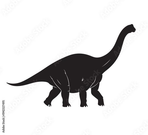 Silhouette of a Brontosaurus dinosaur walking, ancient prehistoric creature from the Jurassic period, iconic reptilian herbivore with long neck and tail