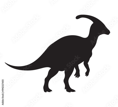 A striking silhouette concept of an ancient dinosaur, specifically a Parasaurolophus, representing the prehistoric era and natural history, an extinct creature from Earth's past