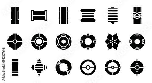 A comprehensive collection of diverse abstract geometric vector icons, featuring a variety of modern shapes, intricate patterns, and conceptual designs suitable for contemporary digital projects