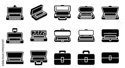 Collection of Various Briefcases and Suitcases in Different Views and Open Positions