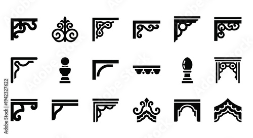 Collection of ornate architectural illustrations featuring decorative elements and design elements from various structures and buildings