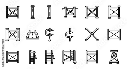 Collection of Scaffolding Icons in Various Configurations and Views