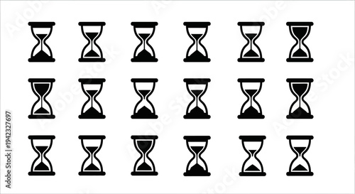 Collection of hourglass icons in grid pattern, time symbols arranged neatly