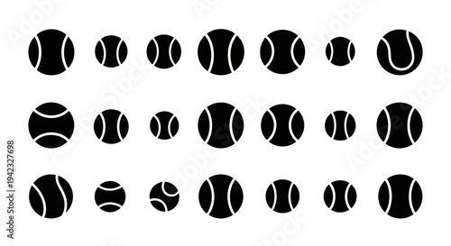 Collection of various sports balls illustrated from different viewpoints and angles in a grid layout