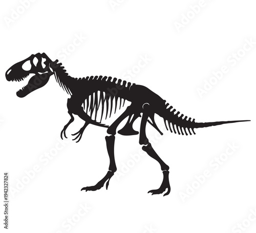 Majestic prehistoric predator skeletal remains, a detailed silhouette of a formidable dinosaur fossil, illustrating ancient life and natural history