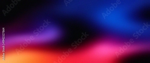 Glowing light neon gradient flow on black background 4K. Blurred lights. Flashes on dark backdrop for cover, technology banner, web design. Flowing motion. Fluid animation. Grainy noise