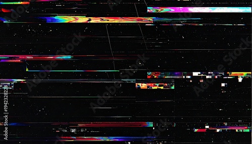 A distorted digital image with multicolored glitchy lines