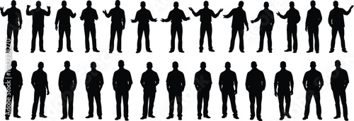 Men Standing and Gesturing Silhouette Set Male People in Different Hand Gestures and Poses Vector Illustration Collection