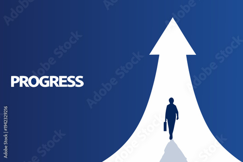 A lone figure walks toward the light on an upward path