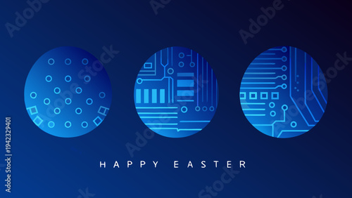 Abstract circuit board designs with easter eggs and a blue gradient