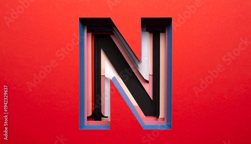 A large black letter on a red background