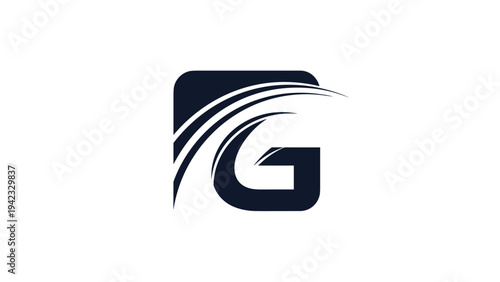 Minimalist corporate logo design featuring a bold letter G in a dark blue square with dynamic white swoosh lines suggesting speed and growth.