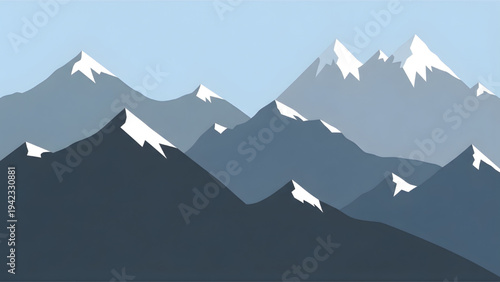 Minimalist Scandi Mountain Range Vector Set Flat Gray and Blue Sharp Peaks for Nordic Design