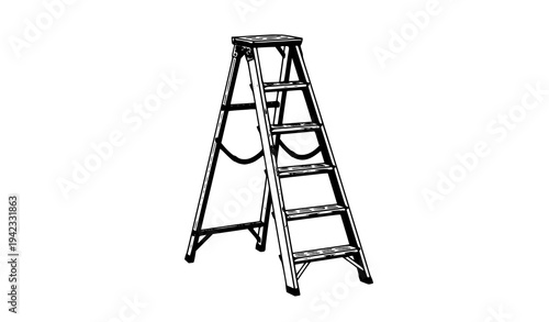 Aluminum step ladder vector illustration metallic household steps isolated on white background