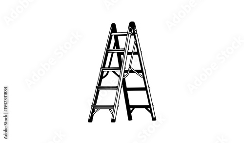 Aluminum household step ladder vector icon metallic ladder isolated on white background
