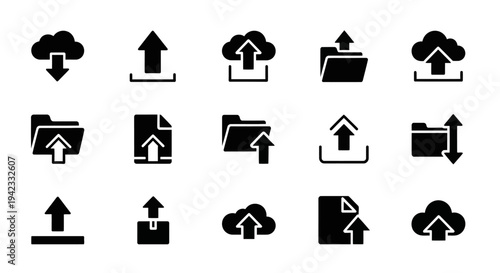 Cloud Upload and Download Icons for Data Transfer and Storage Solutions