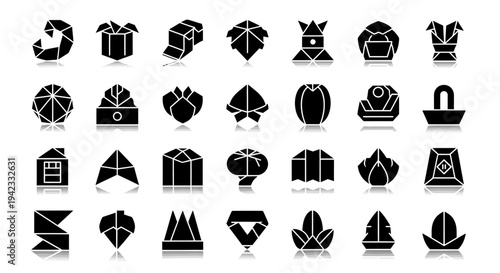 Collection of origami gift box icons representing creative packaging and presentation solutions