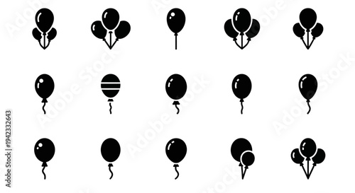 Collection of Various Balloon Icons and Graphics for Celebrations and Events