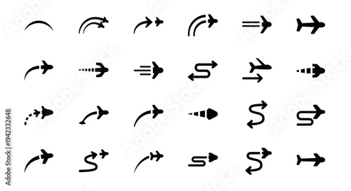 Collection of various arrow icons representing direction, movement, and flow in design