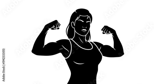 A strong and confident woman showcasing her muscles in a simple graphic.