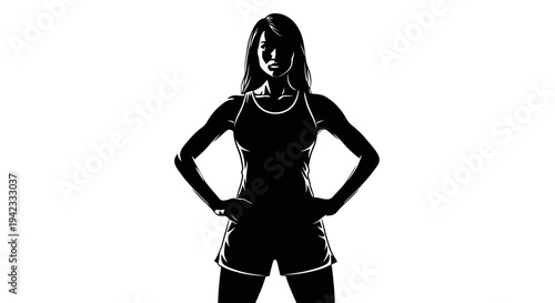 A confident woman in athletic wear stands with her hands on her hips.