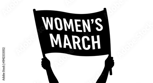 Hands holding a sign for women_s march on white background.