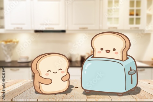 Φωτογραφία Charming cartoon illustration of a happy slice of bread next to a cheerful toast
