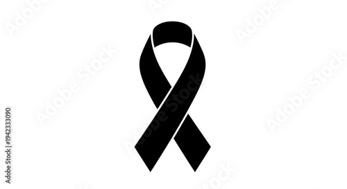 A black ribbon symbolizing mourning and remembrance on a white background