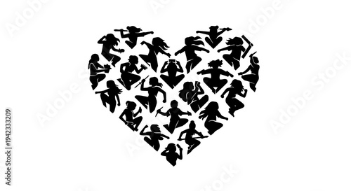 A heart shape formed by a flock of birds in flight against a white background.