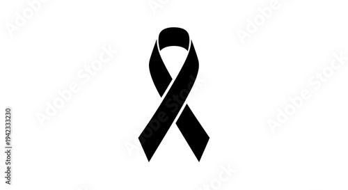 A black ribbon symbolizing mourning and remembrance on a white background.