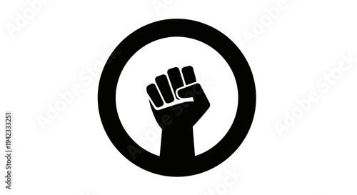 Raised fist icon symbolizing solidarity and protest in a simple black and white design.