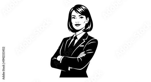 Illustration of a confident businesswoman in a suit with her arms crossed.