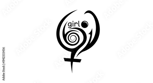 A stylized black logo featuring the word girl surrounded by a spiral design on a white background
