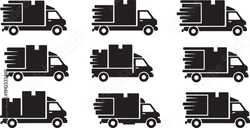 Black truck icons with boxes on white background pattern