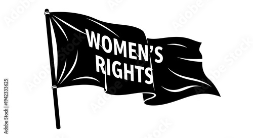 A black flag with the words women_s rights written on it, symbolizing the fight for equality.