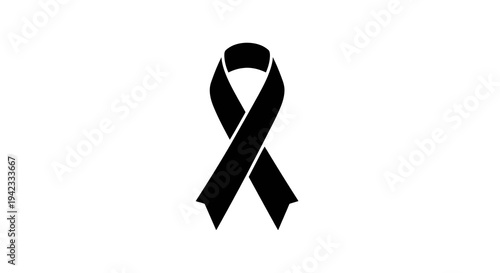 A black ribbon symbolizing mourning and remembrance on a white background.