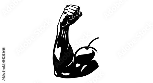 A strong arm flexing with an apple in hand, symbolizing healthy strength.