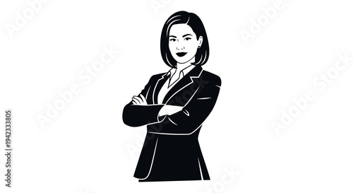 A confident businesswoman standing with her arms crossed in a professional attire.