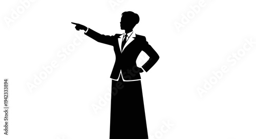 A confident woman pointing forward in a professional attire
