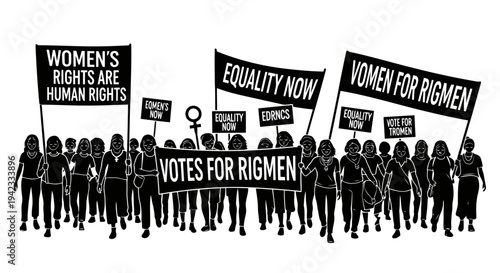 Women marching for equality and voting rights in a powerful protest scene.