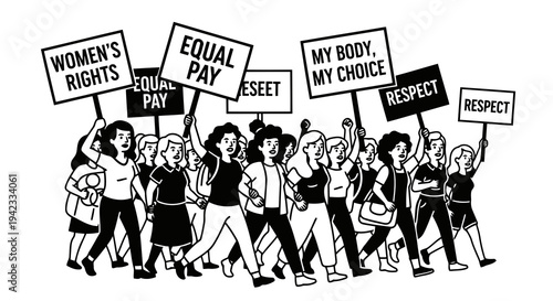 Women marching together for equality and respect in a powerful display of solidarity and protest.