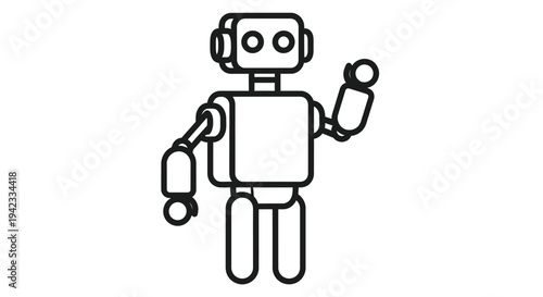 Simple line drawing of a robot with a raised hand in greeting