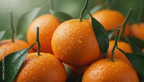 Fresh ripe tangerines with water droplets