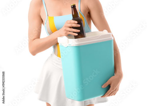 Young woman with portable f...