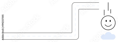happy face concept. Smiley face positivity and happiness with a curved pathway design leading to a blue cloud. Smiley face used in education, design, motivation, branding, and communication
