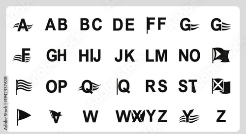 Alphabet represented by flags and pennants, a visual coding system for communication and signaling