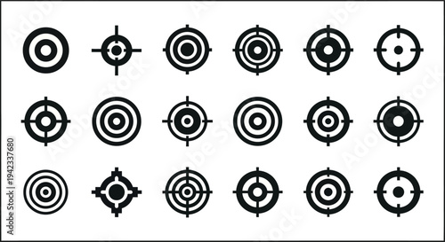 Set of various target icons and crosshair symbols representing accuracy and precision in aim and focus