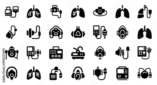 Set of Medical Devices for Respiratory Support and Ventilation, Including Ventilators and Oxygen Masks