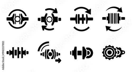 Collection of Mechanical Gear and Component Icons Representing Engineering and Industrial Concepts