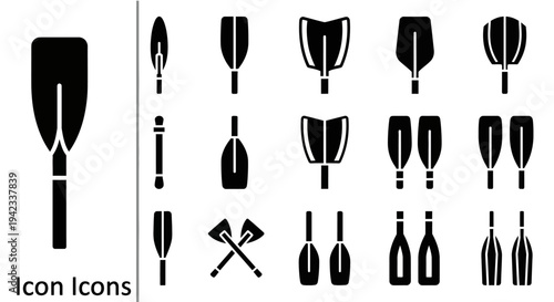 Collection of paddles and oars for various water sports and boating activities